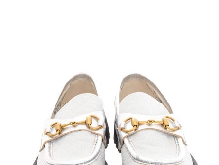 Gucci Silver Glitter Horsebit Platform Loafers SZ 39 Sale