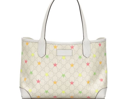 Gucci White Ivory Coated Canvas Fabric GG Supreme Star Tote Bag Italy For Discount