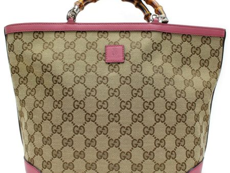 Brand Inspired Gucci Tote Bag Kids Line Banboo Tote Bag Pink Canvas (SHC7-10998) Cheap