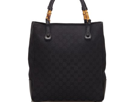 Gucci Black Canvas Fabric GG Bamboo Tote Bag Italy Online Sale