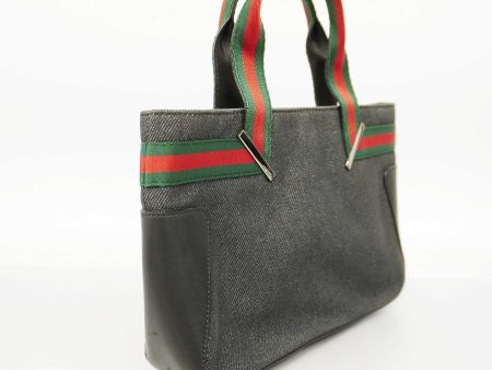 GUCCIAuth  Sherry Line 73984 Women s Denim,Leather Handbag Black Online now