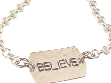 ‘Believe’ Sterling Hammered Tag ID Bracelet Online Sale