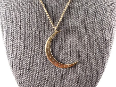 14k Gold 18” Crescent Moon Necklace with Diamonds For Sale