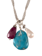 16 - 18  Sterling Silver Turquoise Charm Necklace with Ruby & Rose Quartz Sale