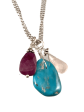 16 - 18  Sterling Silver Turquoise Charm Necklace with Ruby & Rose Quartz Sale